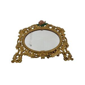 Vintage Ornate Gold Mirror JM With Cherub & Floral Design